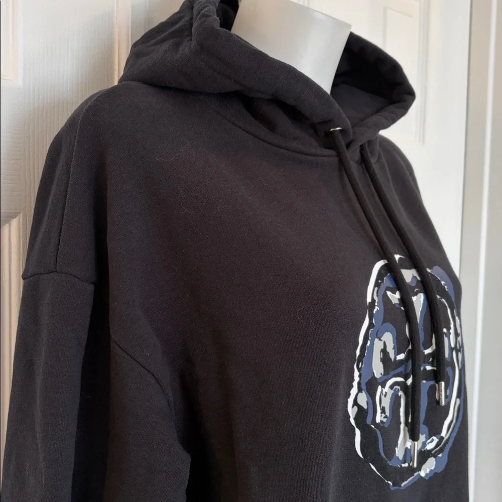 TORY BURCH FRENCH TERRY BLACK LONG SLEEVE LOGO HOODIE PULLOVER SWEATSHIRT XL